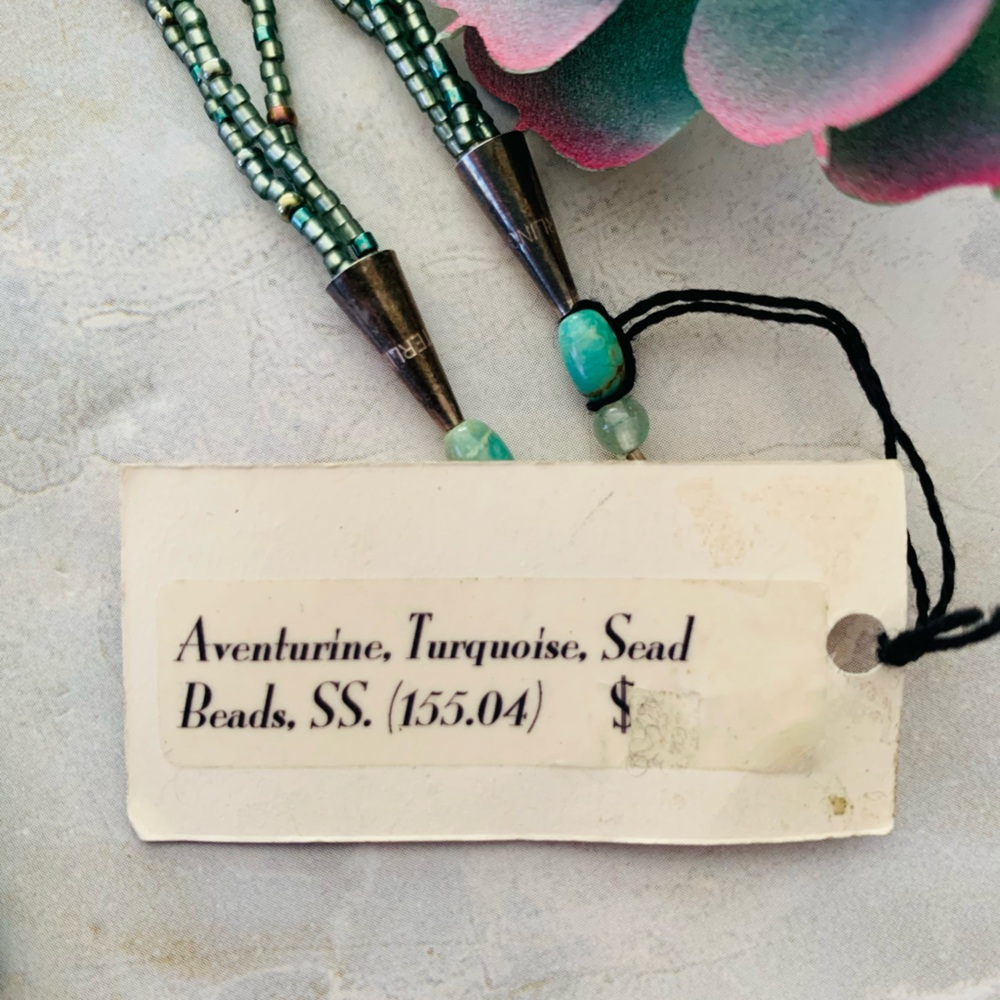 Aventurine Turquoise and Sterling Silver Beaded Artisan Necklace - Picture 5 of 6